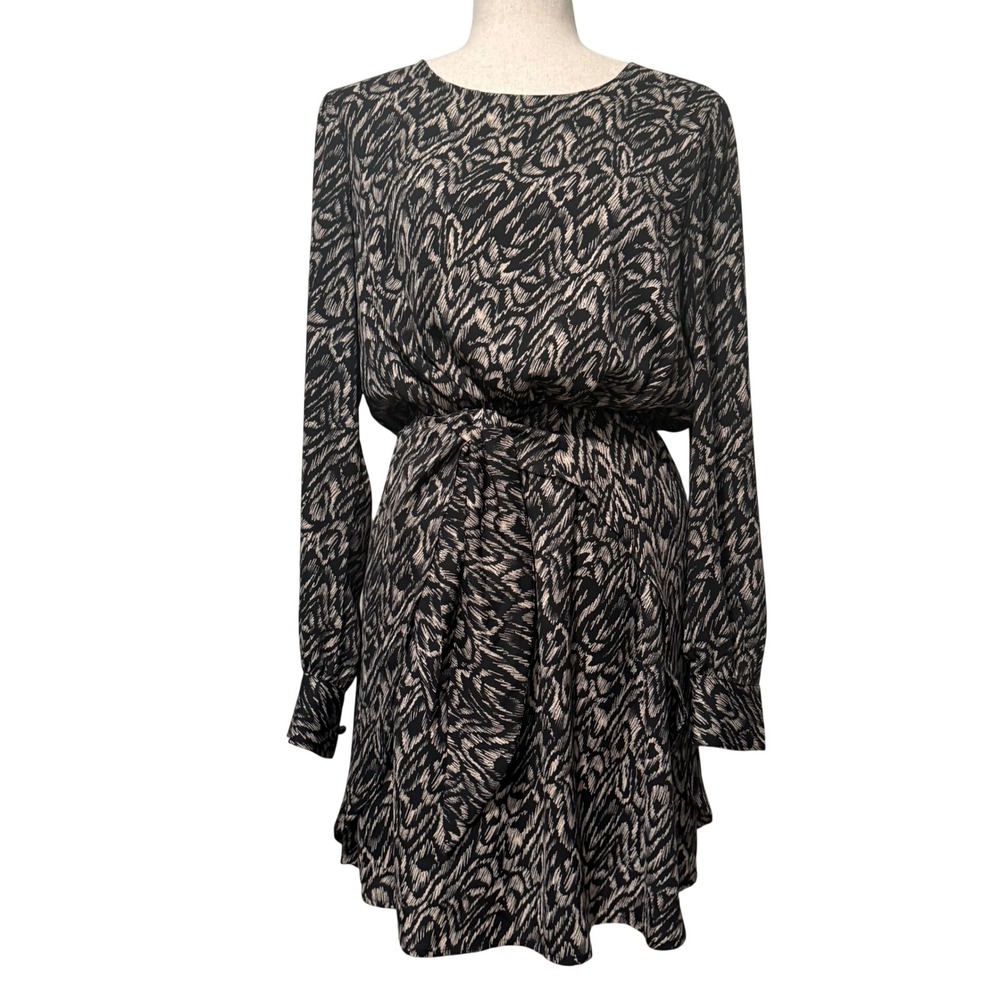 Evereve Daphne Mini Dress Animal Print Wrapped Tie Waist Medium Edgy Boho Chic
